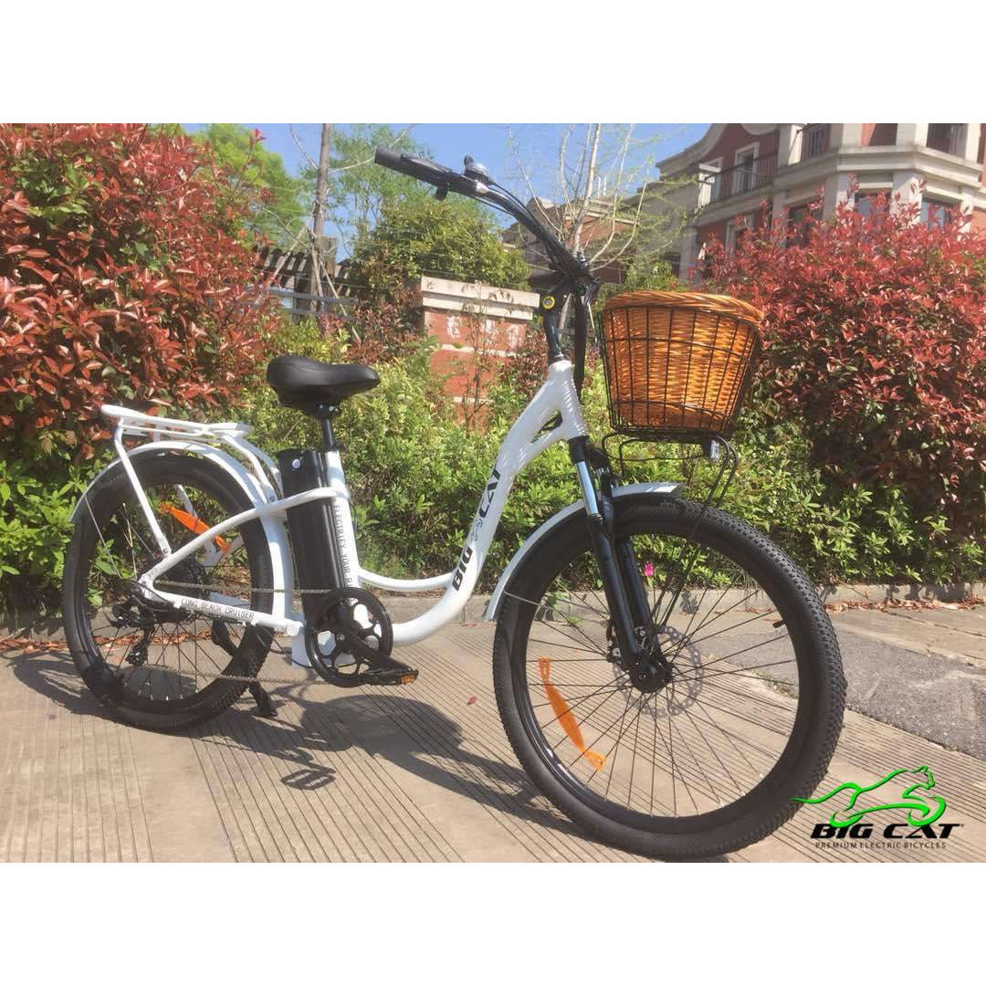 White beach cheap cruiser with basket